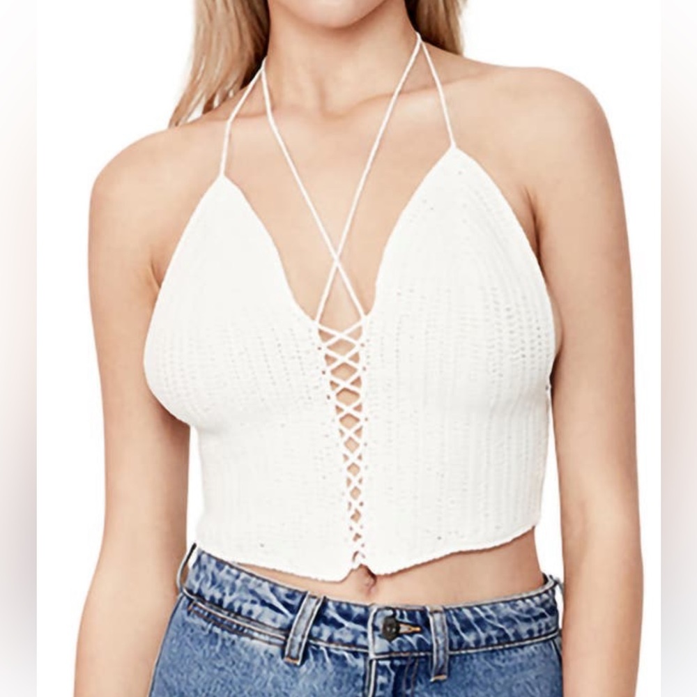 Bardot Lia Knit Halter Cotton Blend Crop Top NWT